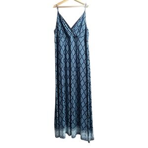 NWT LOFT Beach Maxi Dress Plus Size 1X 20/22 Blue Geometric Diamond Boho Summer